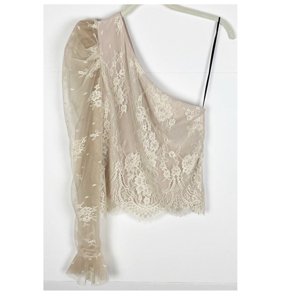 NBD ldris Ivory Lace One Shoulder Top Size Small